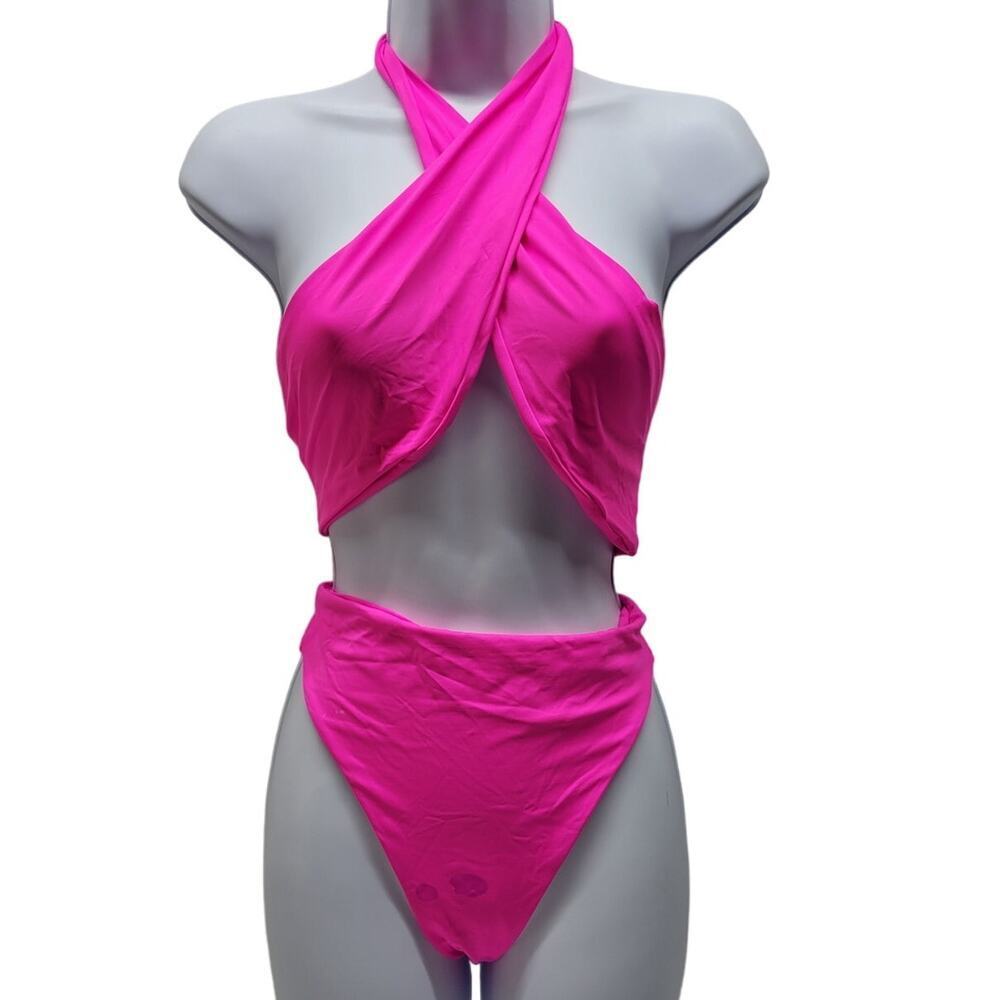 Frankies Bikinis Dorothy Halter Cutout One-Piece Swimsuit in Watermelon Small - Picture 2 of 10